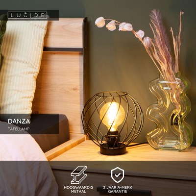 Lucide DANZA - Tafellamp - Ø 25 cm - 1xE27 - Zwart